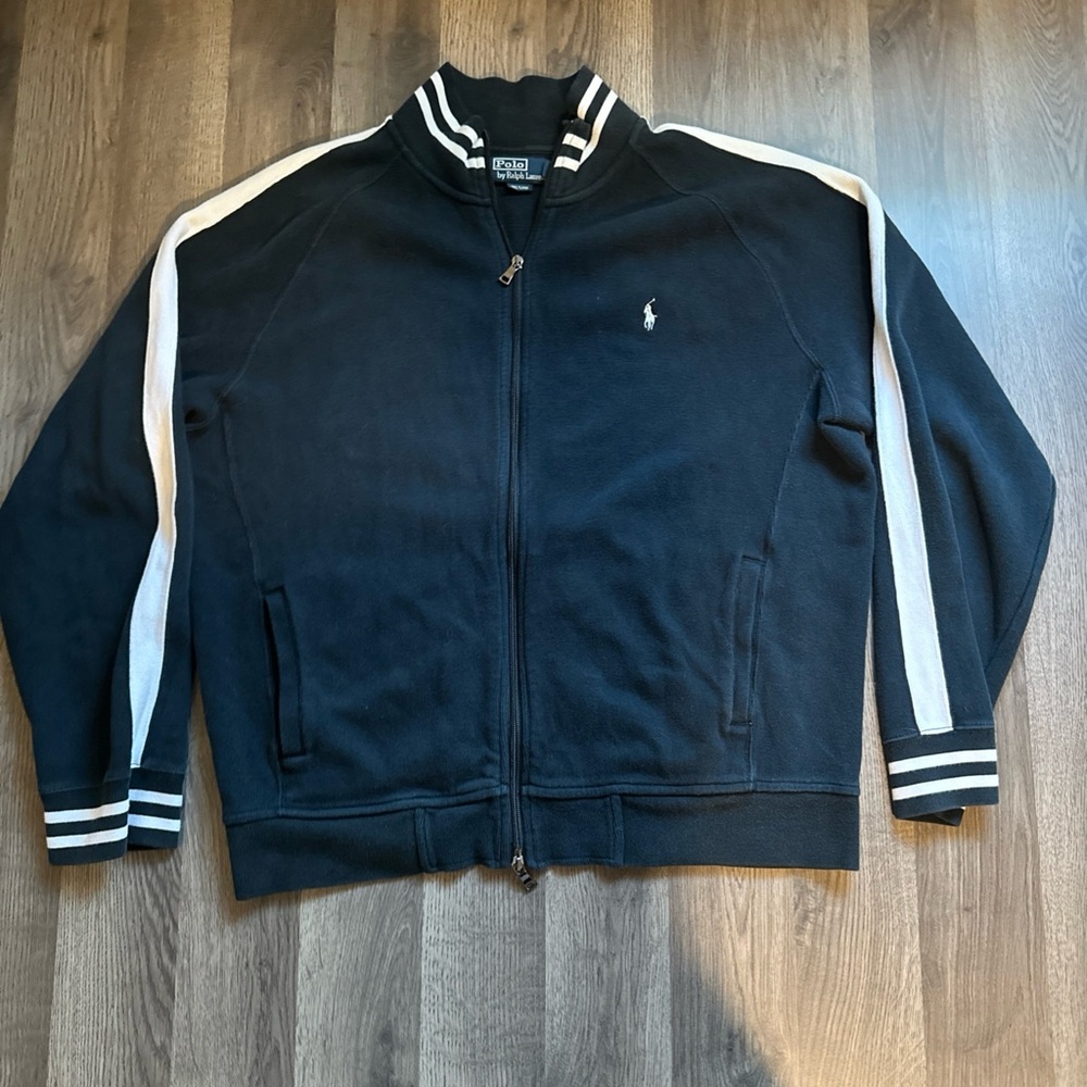 POLO Ralph Lauren Jacket Mens XL High Neck Navy White Stripe VTG Classic Core